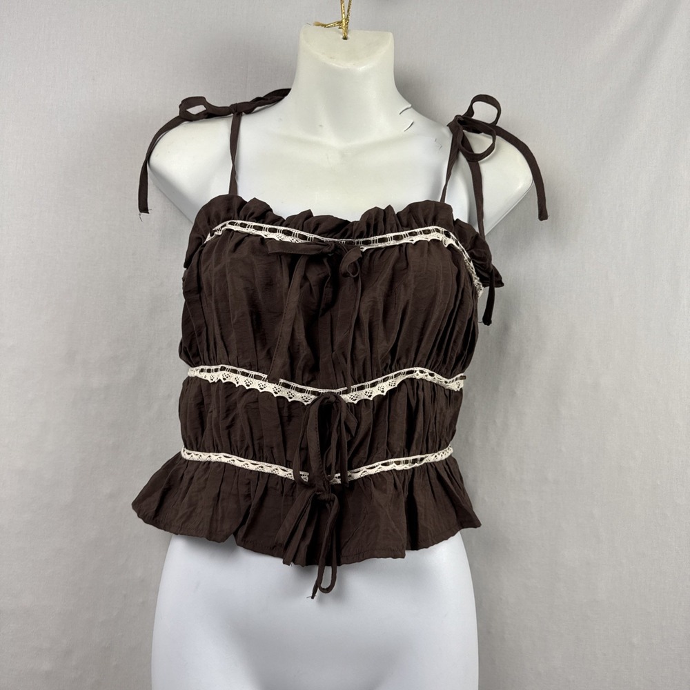 Thirty / Thirty LA Top Large Milkmaid Boho Festival Y2K Babydoll Lace Ruffle